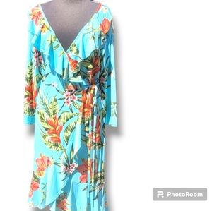 Mock Wrap Tropical dress 2X